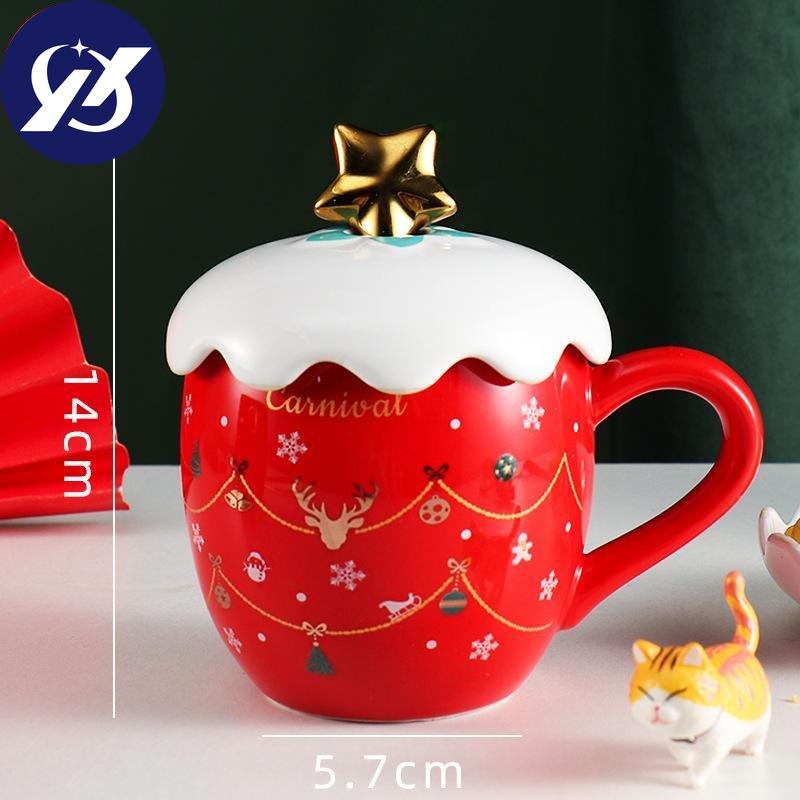 Christmas Mug with Lid Spoon Girl Cute Coffee Cup Ceramic Water Cup Office Couple