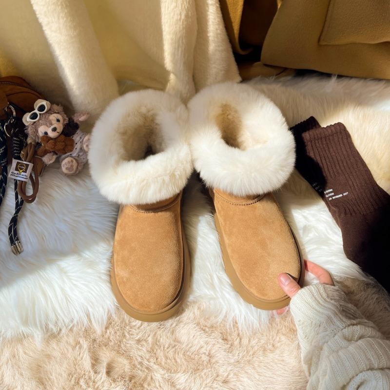 New Round Head Thick Sole Heightening Cotton Shoes Warm and Piled Thickened Rabbit Mao Mao Sangpo Snow Boots Women's Winter