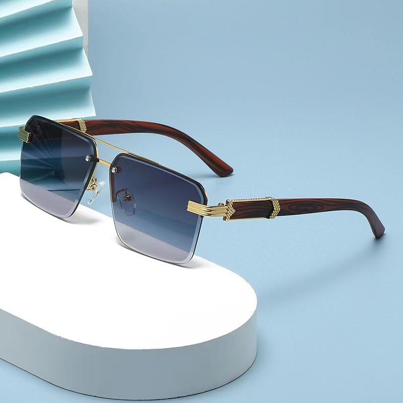 Marble Wood Mirror Legs Sunglasses Men Women Luxury Brand Square Frameless Gradient UV400 Shades