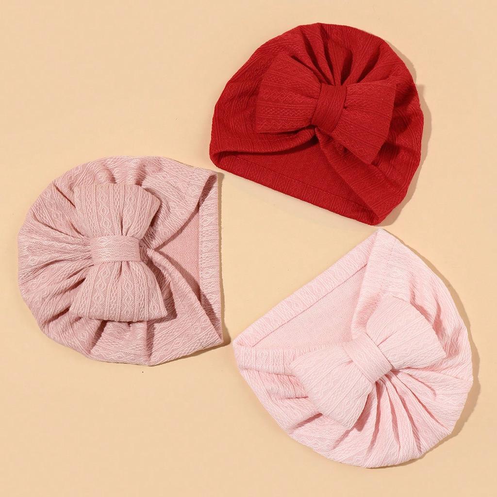 3pcs Cute Bowknot Baby Turban Hat Soft Newborn Baby Girls Indian Cap Spring Autumn Infant Boys Cap Beanies Headwrap