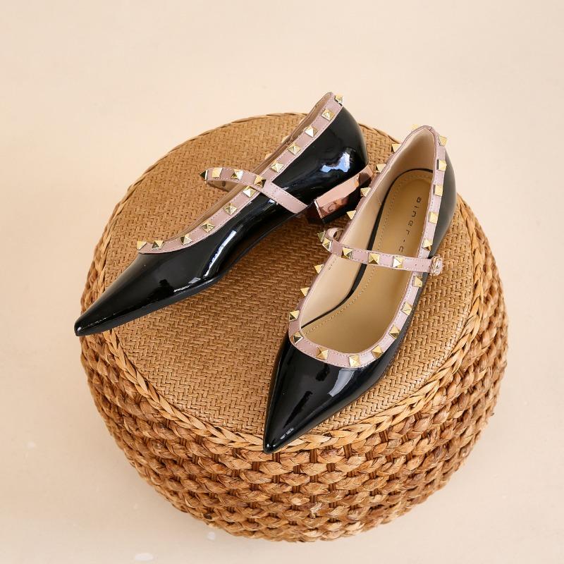 Dame Nitter Stropp Ballerinaer Enkelsko For Kjole Skinnende Lakklær Dekk Hæler Slip-ons Grønn Rød Hvit Bred Passform