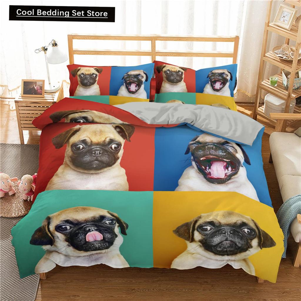 Cartoon Bulldog King Queen Duvet Cover Shar Pei Pup Dog Bedding Set Lovely Pet Puppy Doggy Quilt Cover Polyester Comforter Cover