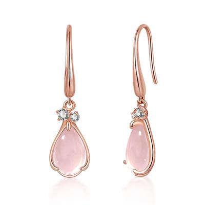 Rose Quartz Earrings for 18K Natural Stone Hypoallergenic To Hook White Jewelry FH.bird Women, Earrings, Metal, Earrings, Swaying, Birthday,