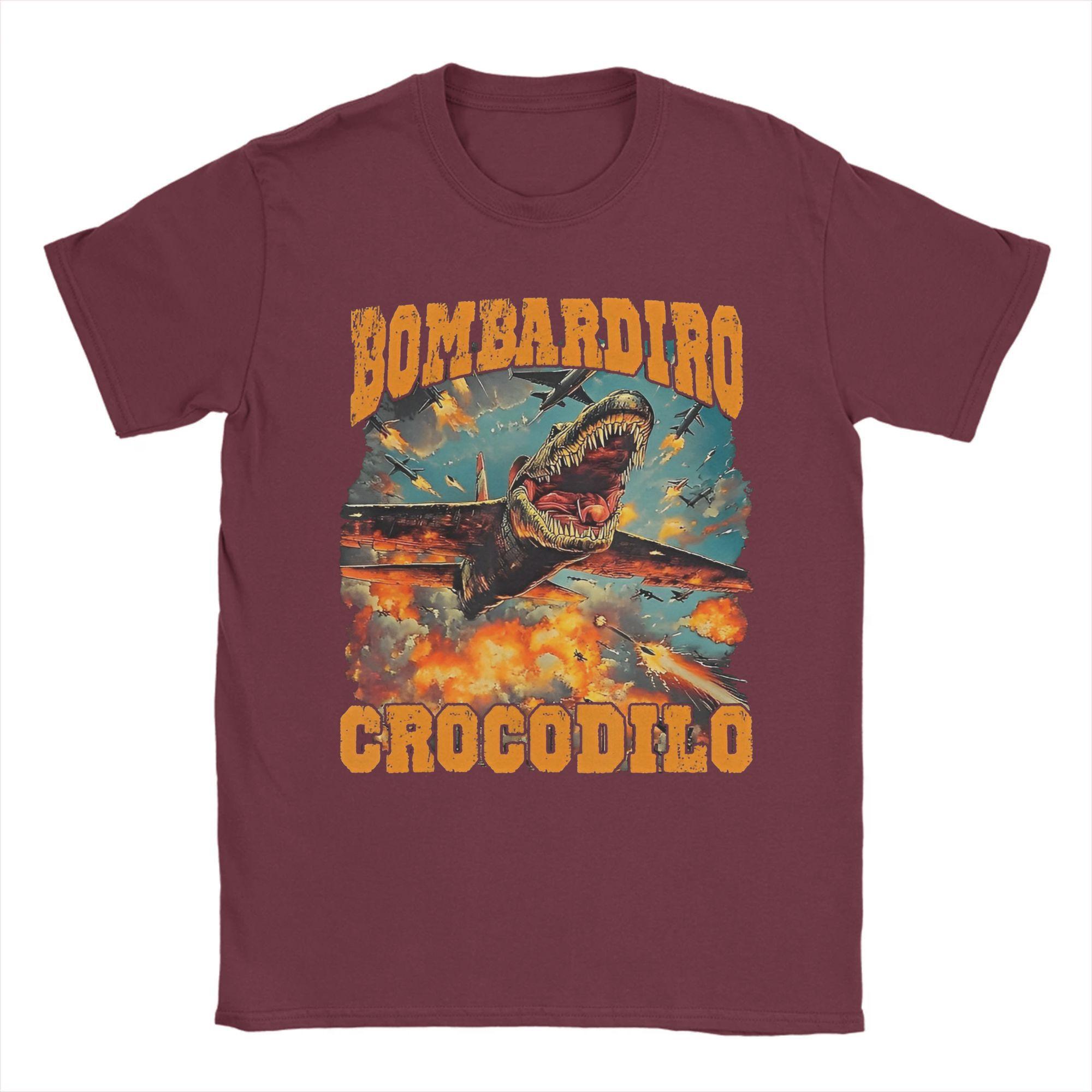 

Мужская Женская Футболка с Принтом Bombardiro Crocodilo Смешная Футболка Tee из Чистого Хлопка Одежда S бордовый
