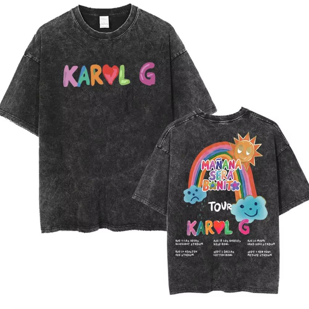 Retro Karol G Manana Sera Bichota Print T Shirt Men Women Vintage Washed High Quality TShirt Fashion Harajuku Oversized TShirts