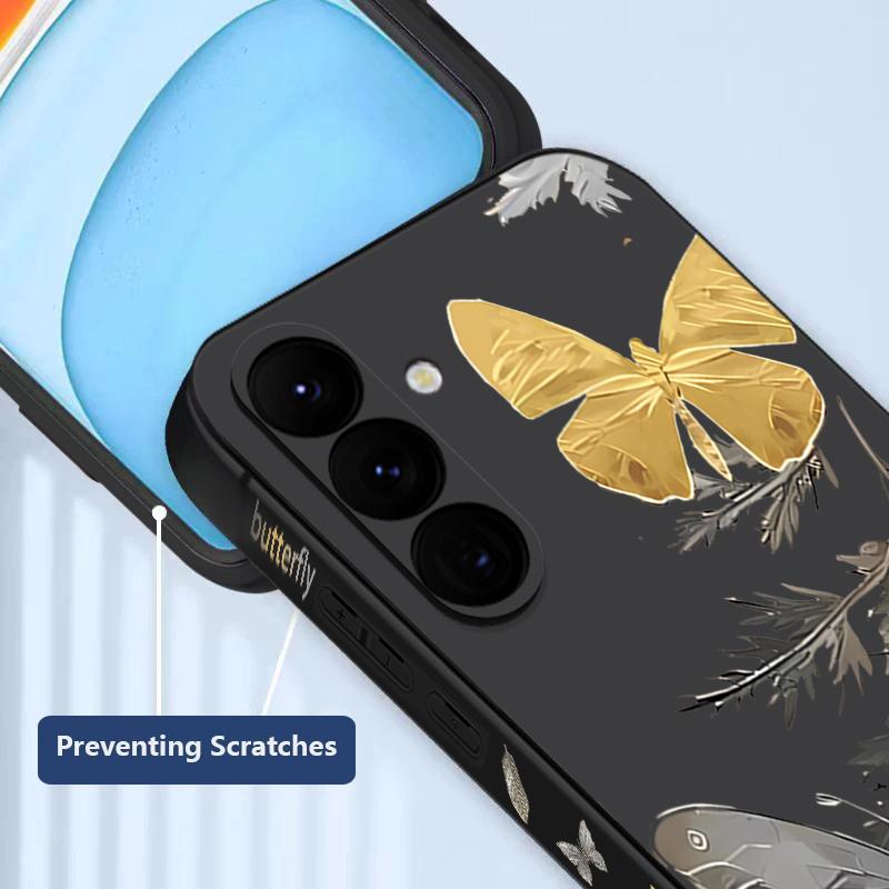 Plating Lens Golden Butterfly Pattern Case For Samsung Galaxy A56 A17 A26 A16 A36 A55 A54 A53 A15 S24 S25 FE S25 S22 S23 Ultra Plus Lanyard Soft Cover