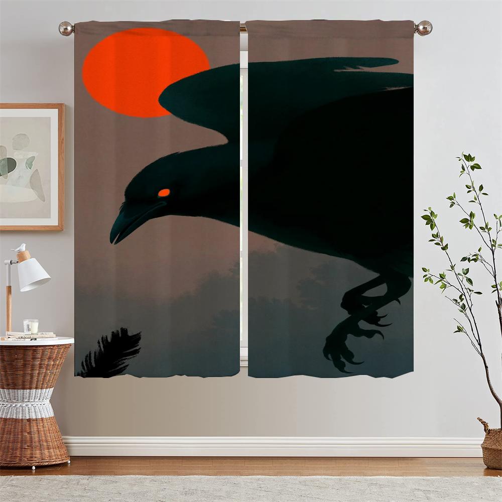 

Horror Movie The Birds Kitchen Curtains Livingroom Elegant Room Curtains Salon 2 Pieces Chiffon Curtain Tiebacks Blackout Curls W50xH70cmx2pcs-CL
