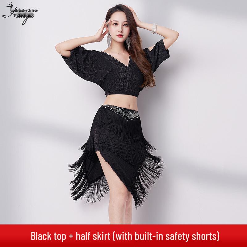 Summer Fringe V-Neck Belly Dance Set - Women's High-End Latin Performance Costume