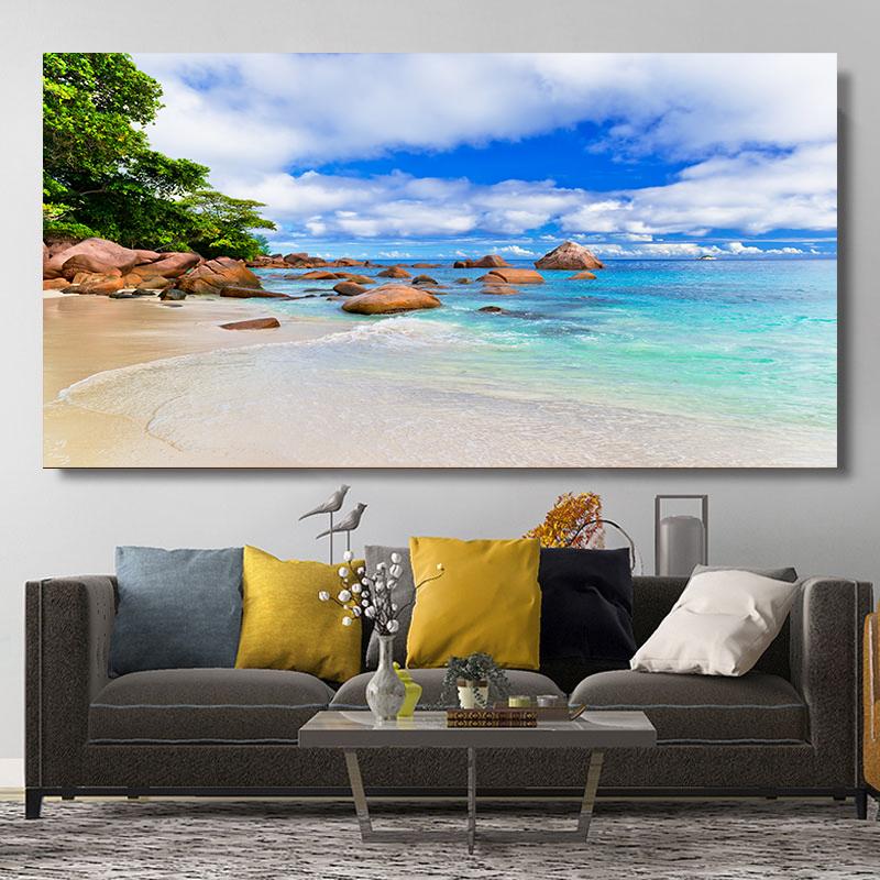 Natural Modern Seascape Wall Pictures Landscape Beach Sea Ocean Canvas Painting Wall Art Posters for Living Room Decor Cuadros