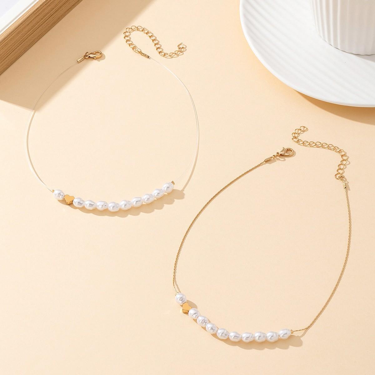 

Pearl collarbone chain love decorative temperament participating in banquet pie daily exquisite neck heart shape білий