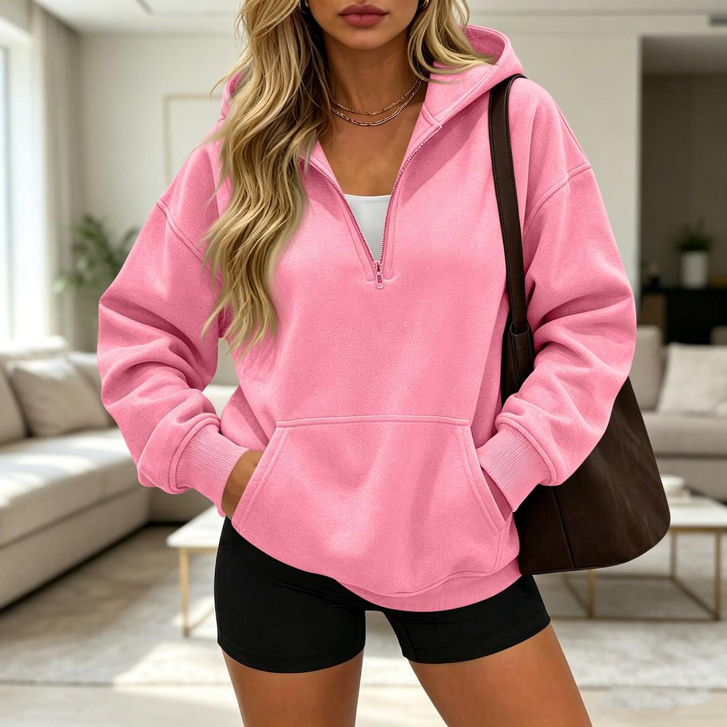 Women's Casual Half Zip Long Sleeve Hooded Sweatshirt for Daily Wear