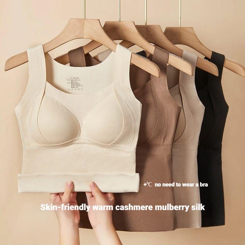 Autumn and Winter Thermal Vest For Women Seamless Thickened Inner Camisole with Chest Pad Ladies Keep Warm Sleeveless Tank Tops