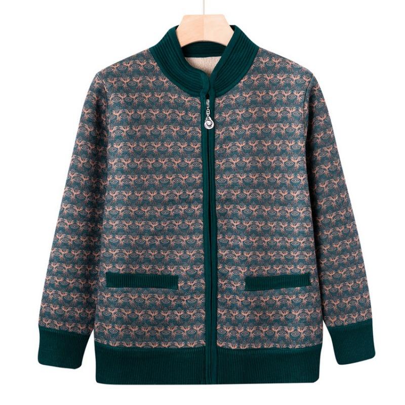 Mom Autumn and Winter New Coat Medium and Old Women's Clothing Fleece Cardigan Grandma Clothing Winter Clothing Elderly Warm Clothes