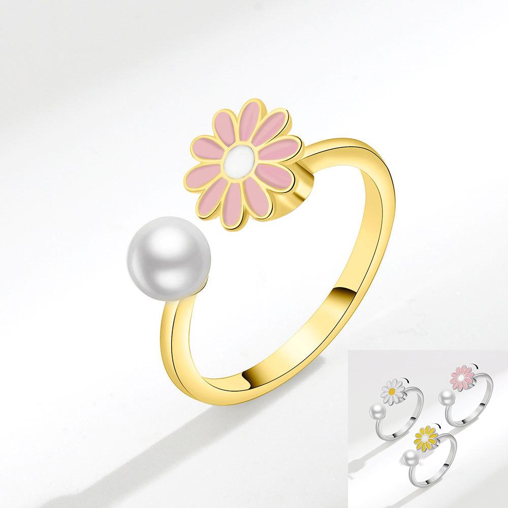 925 Sterling Silver Sunflower Diamond Zircon Rotatable Ring For Women Gift Relieve Stress Ring Jewelry