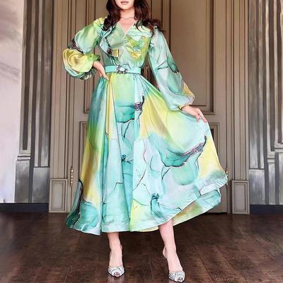 Women's Summer Printed Swing Lapel Mesh Commuter Plus Size Dresses
