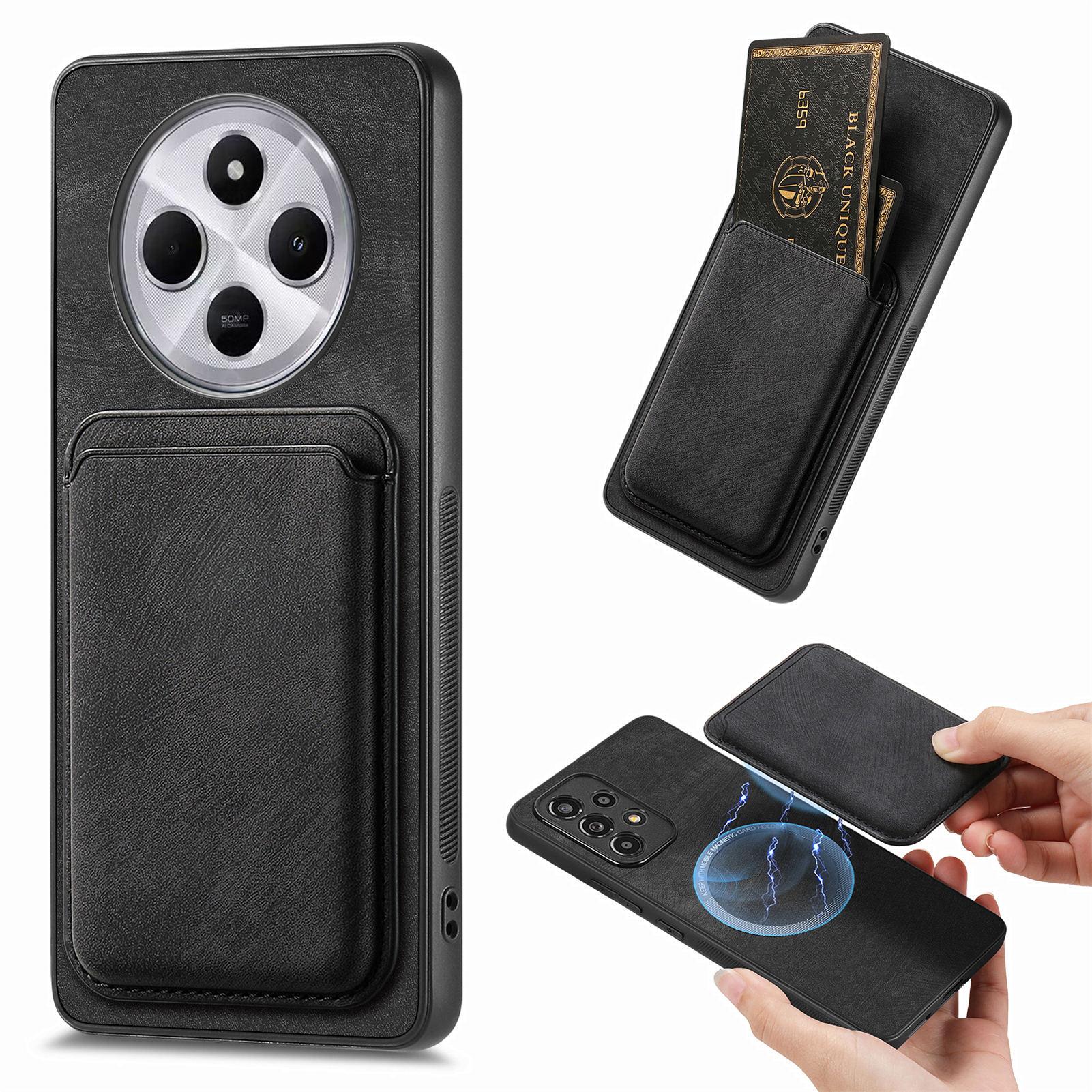 

Retro Phone Case For Xiaomi Redmi 14C 4G/14R 5G/Poco C75 4G Leather+TPU Back Cover with Detachable Card Slot Black