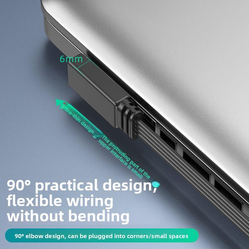USB-A One-Two 20 Extension Line Flat Elbow Cable Supports Data Charging and 65W Fast Charging with Switching