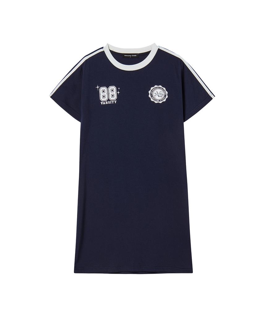 Awesome Studio Football Line Color Block Dress Indigo