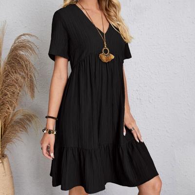 2023 frauen Vintage Solide Mini Kleider Sommer Casual V-ausschnitt Rüschen Kleid Damen Boho Lose Strand Party Kleider