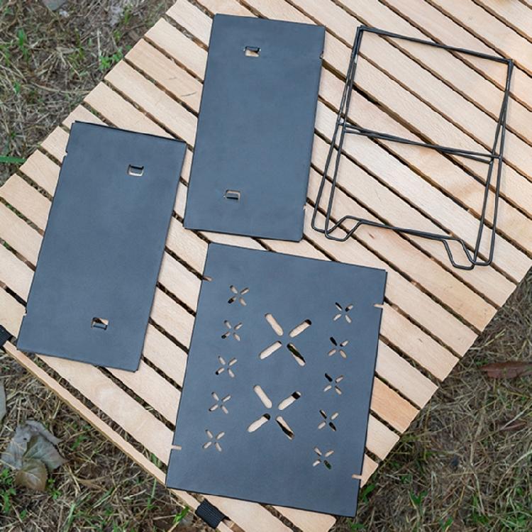 Double Layer Camping Table Metal Alloy Picnics Table Grid & Metal Plate Camping Table Outdoor Camp Storage Rack