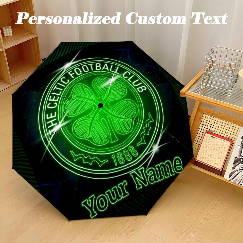 8 Rib Auto Folding Umbrella Celtic FC Print Custom Name Text Portable Rain Gear