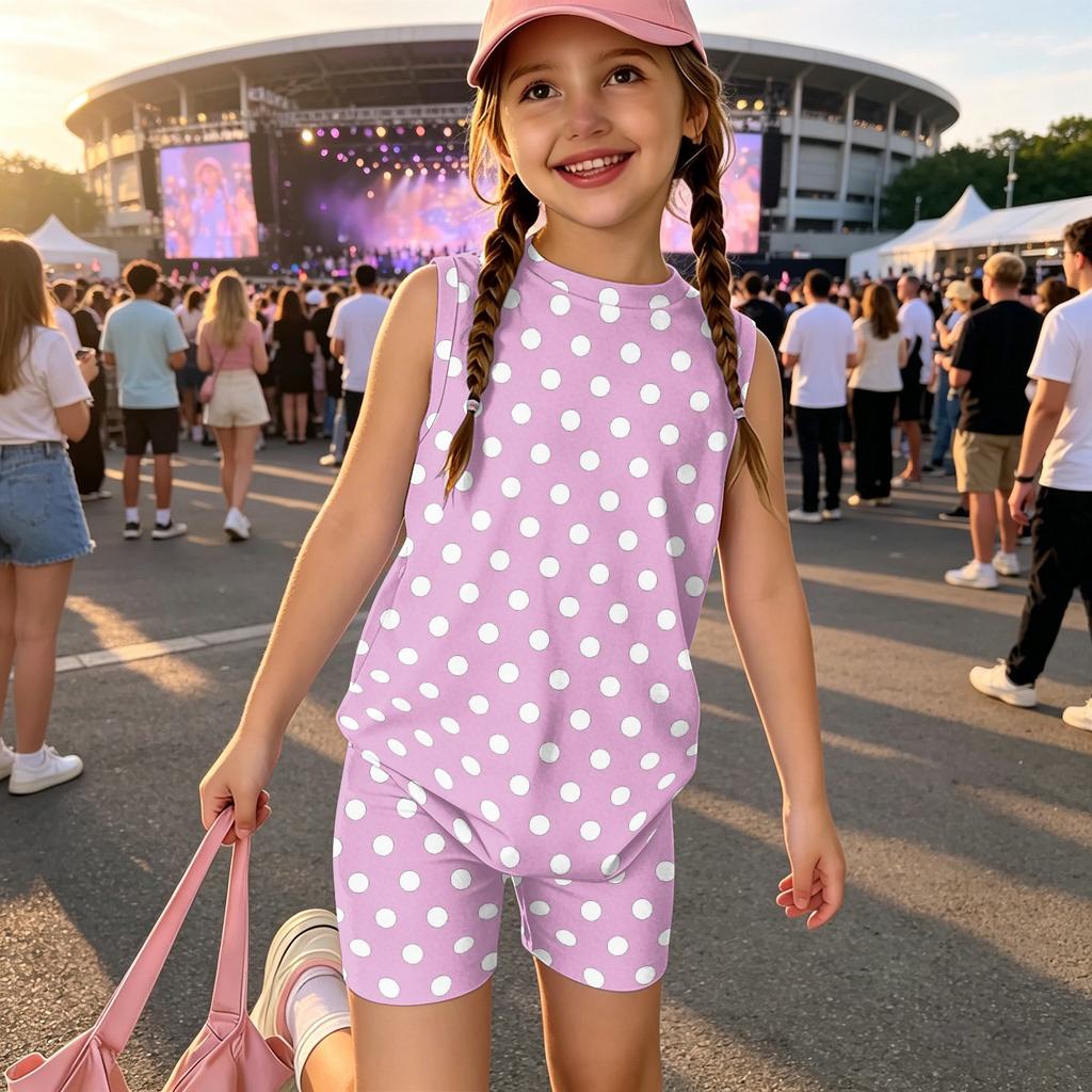 Girls Sleeveless Tank Top and Shorts Set Polka Dot Print Casual Two Piece Outfit Lightweight Summer Clothing for Kids
