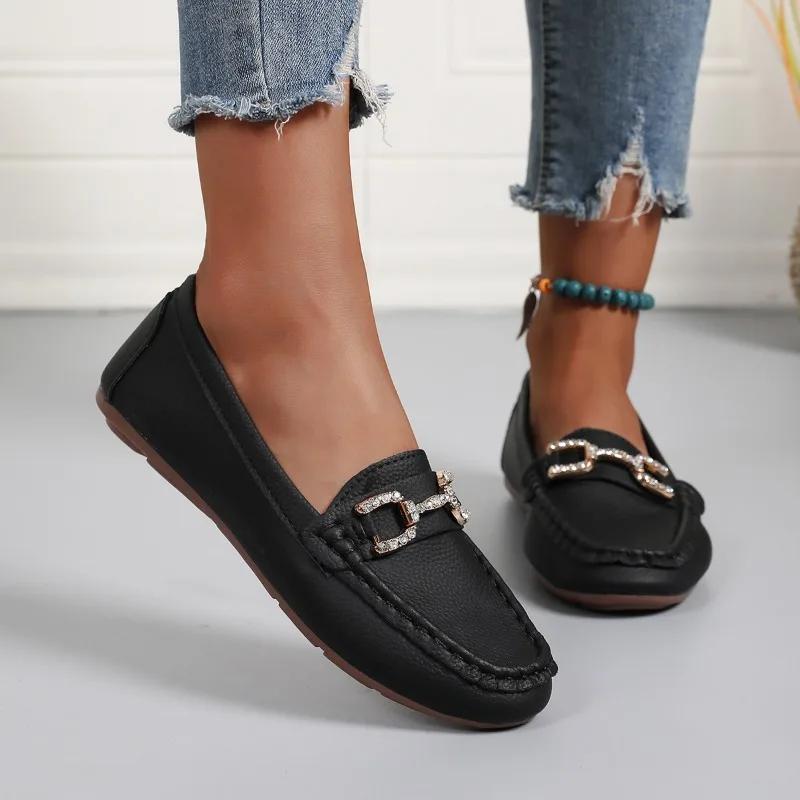 Fashion Ladies Shoes 2025 Brand Shallow Women's Flats Fashion Metal Decoration New Casual Plus Size Light Comfortable Flat Low Heels