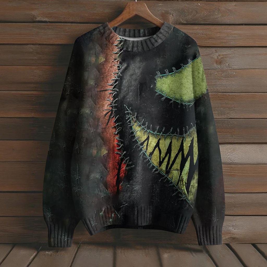 Long Sleeve Pullover Sweaters For Women O Neck Casual Cute Printing Knit Oversized Sweater