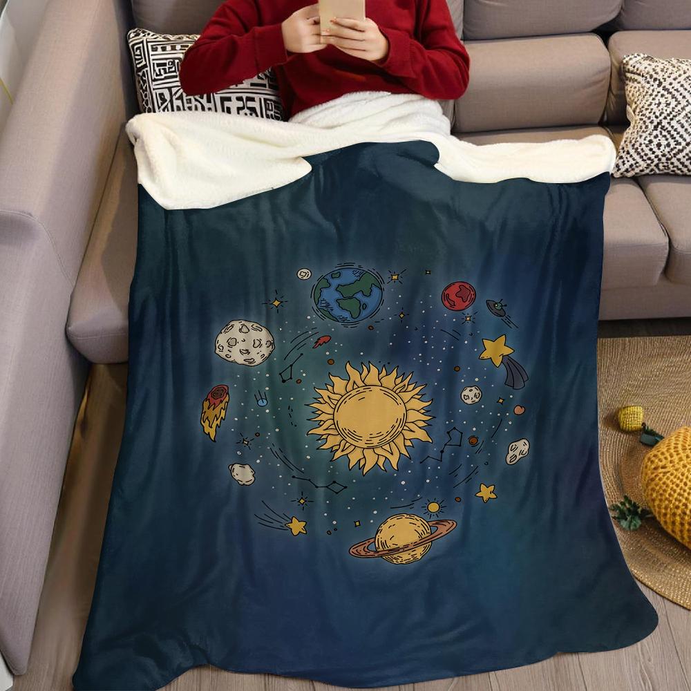 Cosmic Circle Flannel Blanket Warm Soft Halloween Christmas Couch Warm Cozy Decorative Decor Gift for All Season