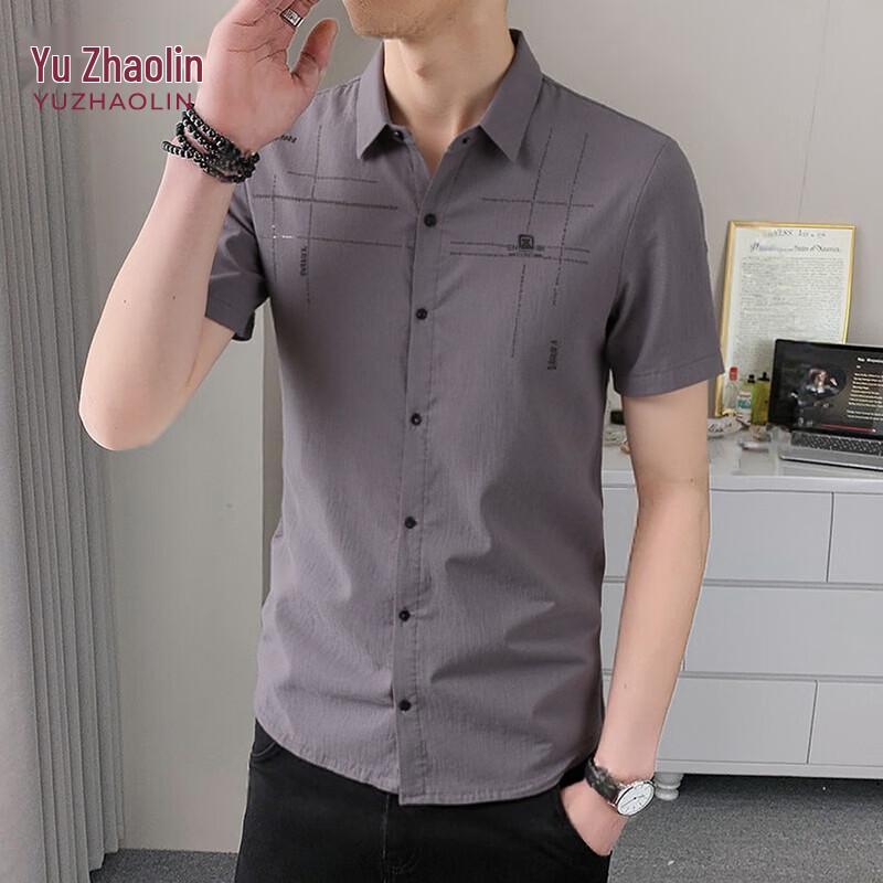 YUZHAOLIN Men s Short-Sleeve Lapel Shirt L