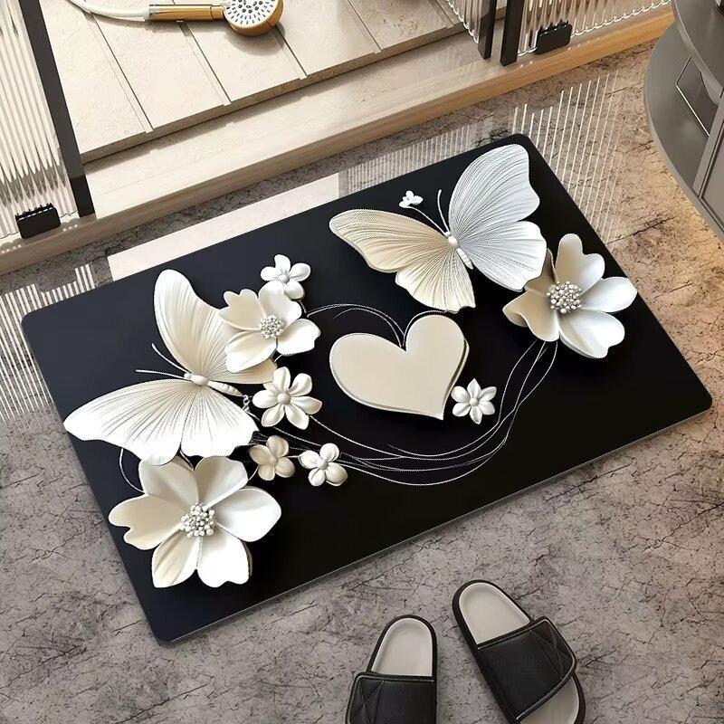 VIKAMA Minimalist Butterfly Quick Drying Anti-Slip Floor Mat for Bathroom Entrance - Non-Slip Carpet Mat