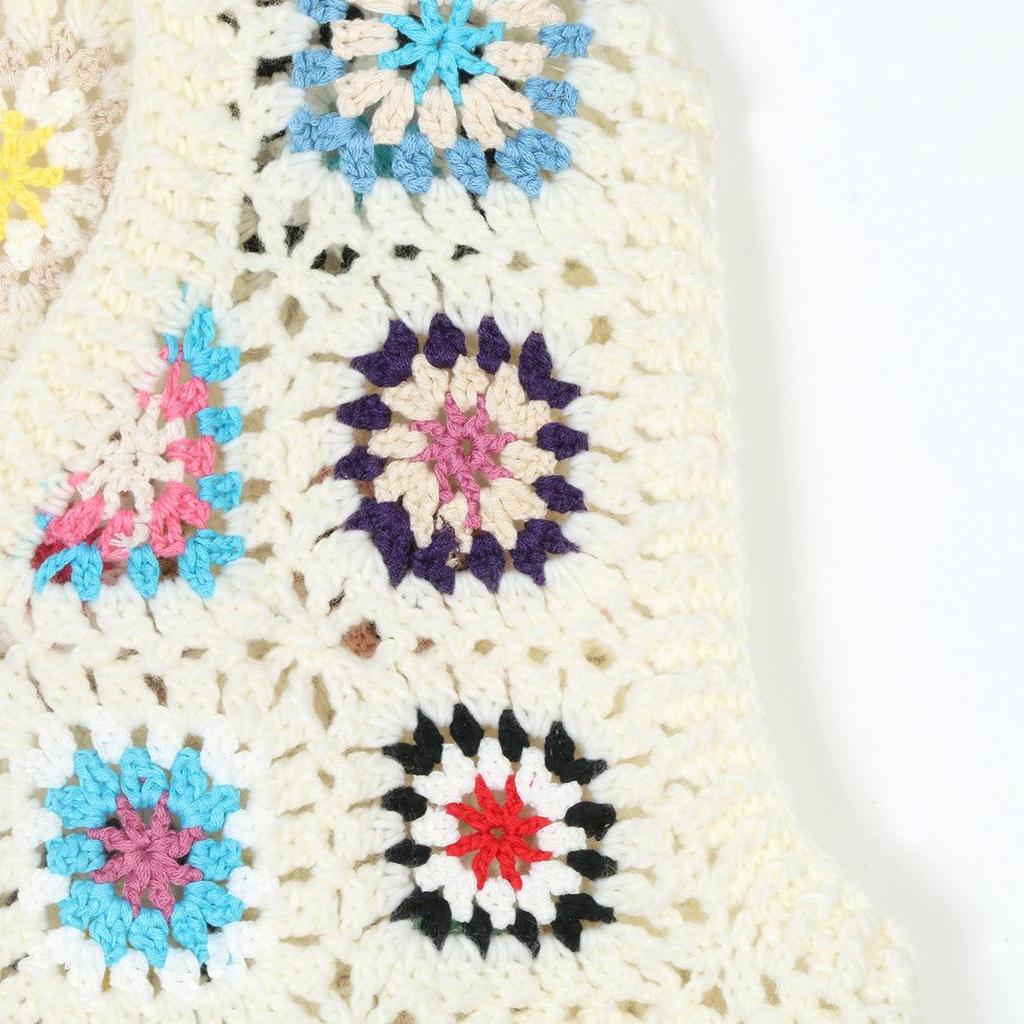 Ethnic Style Rainbow Color Block Crocheted Knit Vest - Cute French Sleeveless Tank Top