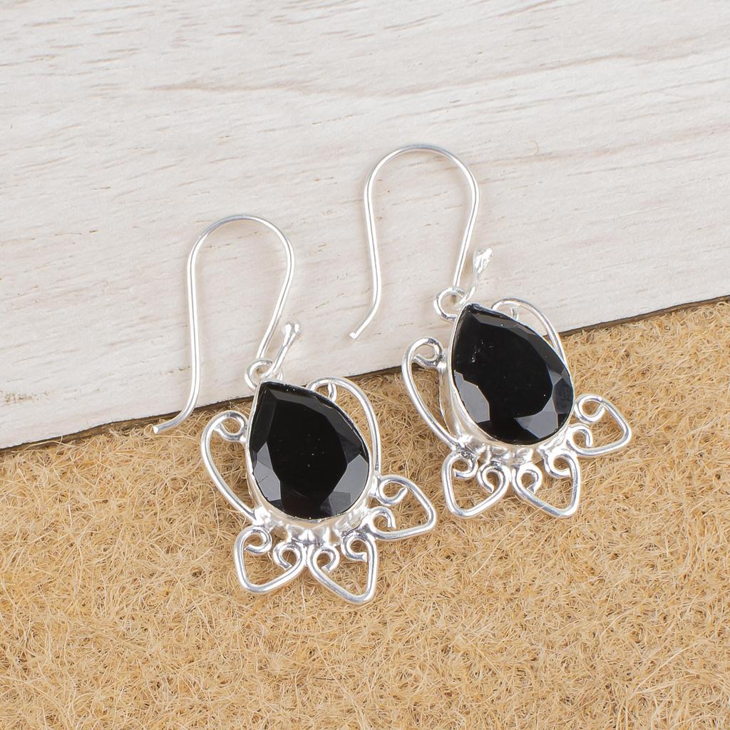 Wonderful Faceted Black Onyx Gemstone Jewelry, 925 Solid Sterling Silver Earrings, Handmade Glorious Silver Jewelry, Gift For Catholics