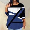Women's Fashionable Casual Three Quarter Sleeve Printed Round Neck Pullover 4/3 Sleeve Top