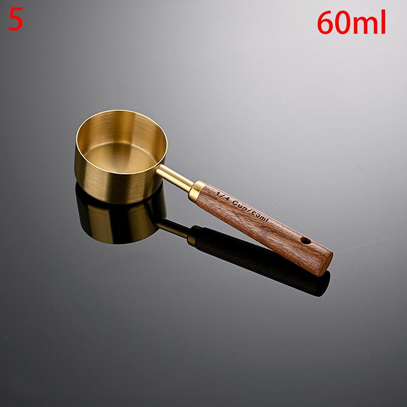 Złoty uchwyt z drewna, stal nierdzewna, miarki, łyżki, narzędzia do pieczenia, zestaw łyżek miarowych do kawy, akcesoria do wag barmańskich