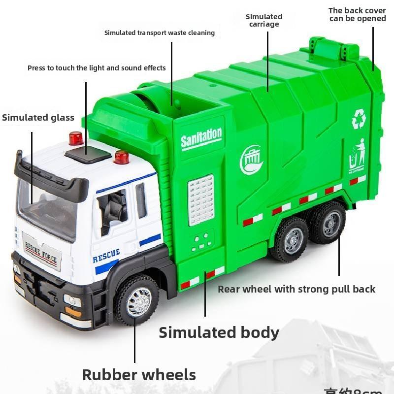 Green Alloy Simulation Garbage Truck Model Toy With Sound And Light Functions