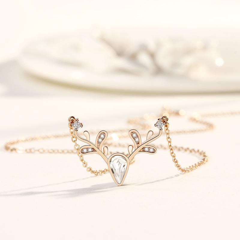 925 Sterling Silver Plum Blossom Antler Necklace - Women's Luxury Pendant for Autumn/Winter, Ideal Christmas Gift