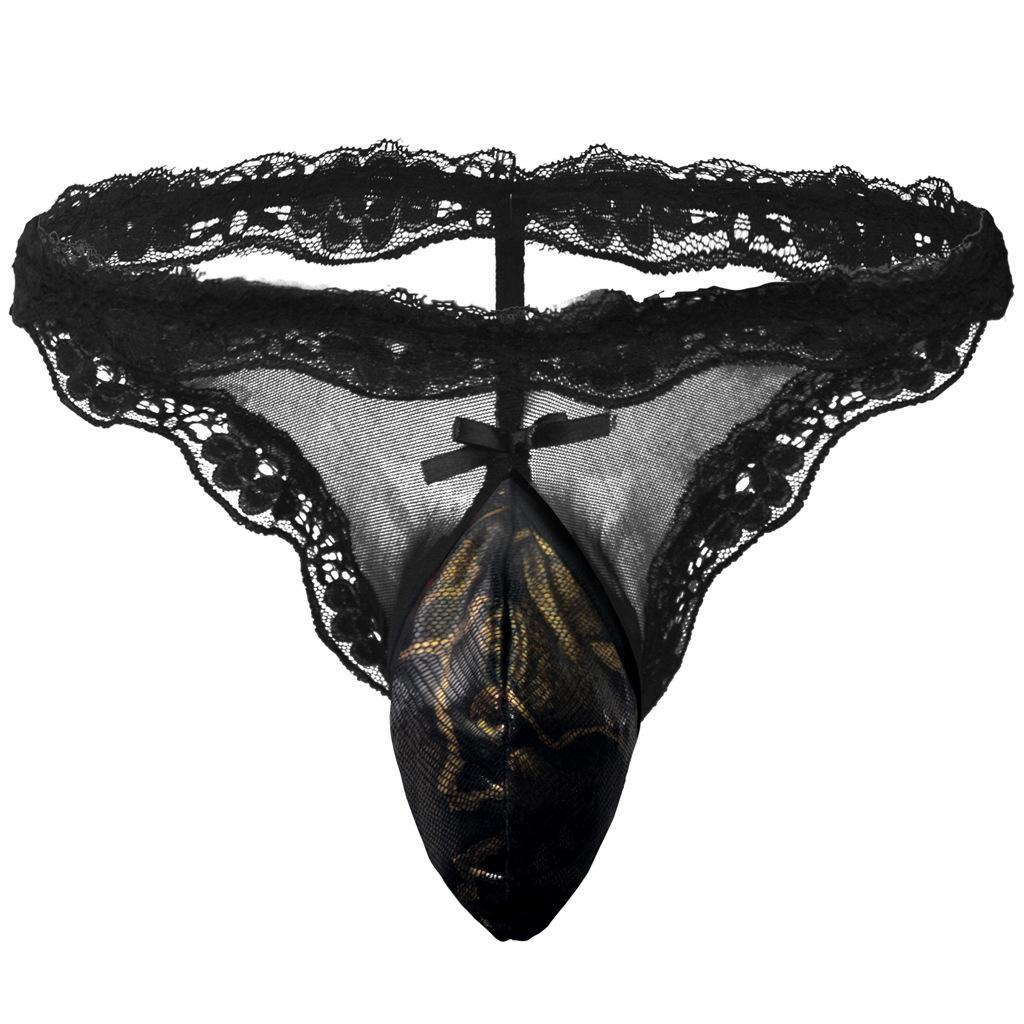 Sexy Sissy Pouch Panties For Mens Lingerie Lace Ruffle Satin Underwear Crossdress G-String T-Back Thong See Through Bikini Brief