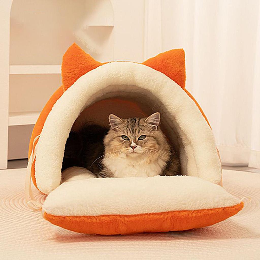 Cat Bed Winter House Washable With Removable Pad Semi-Enclosed Kitten Bed Cat Furniture For Kitten Puppy Pet Sleeping Calming