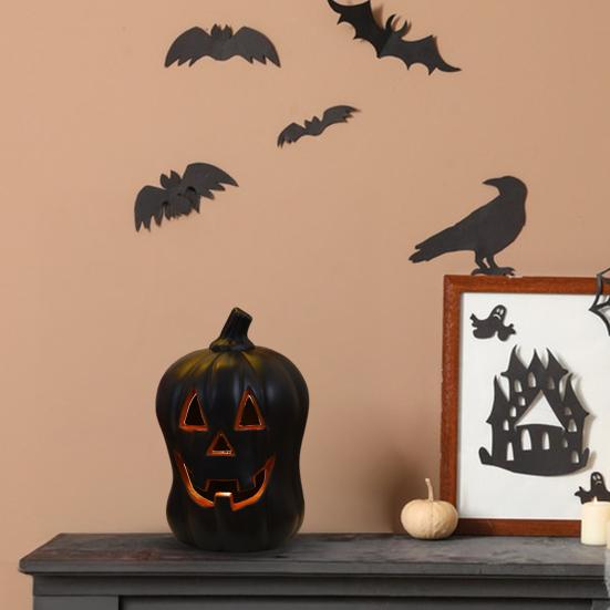 Halloween Pumpkin Light Spooky Carved Plastic Pumpkin Lantern Light-up Pumpkin Figurine for Outdoor Indoor Porch Room Decoration