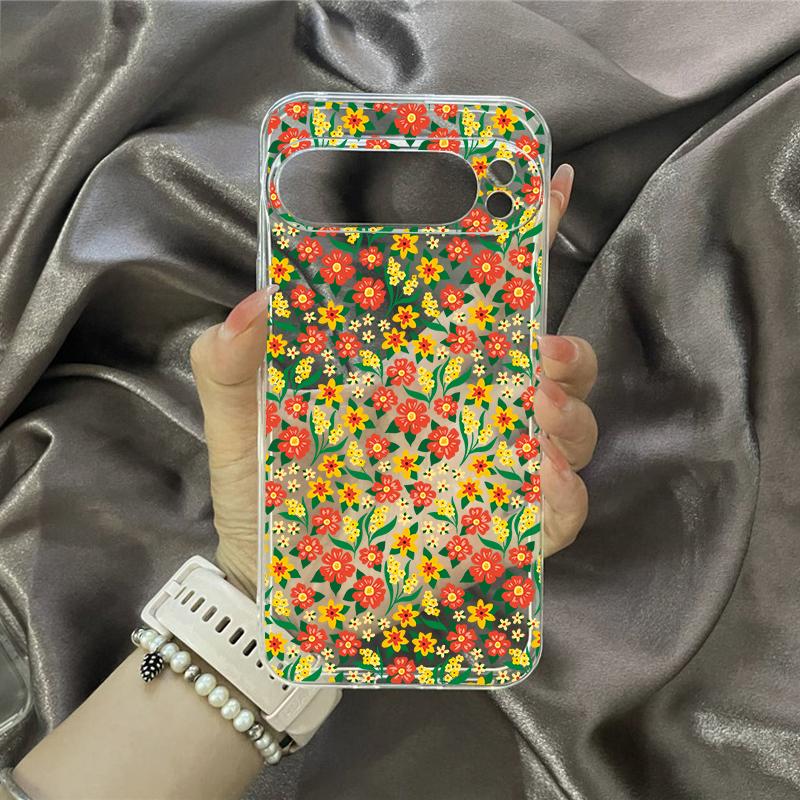 Luxury Flower Leaf Painted Clear Phone Case For Google Pixel 10 9 Pro XL 8A 8 7 Pro 8 7 6A 5G Floral Shockproof Soft Cover Coque