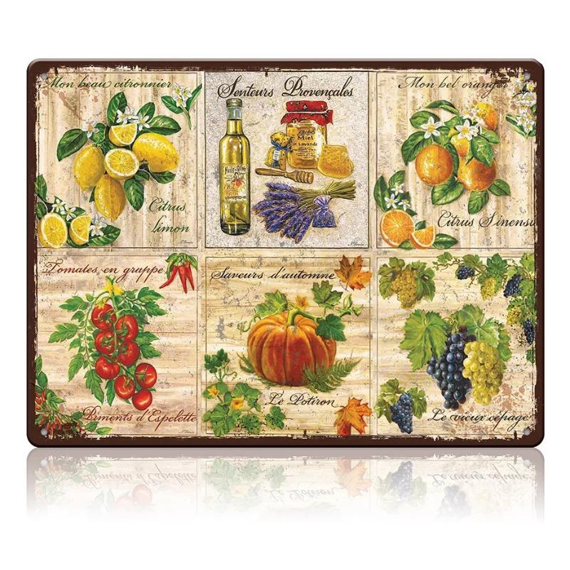 Provence Fruits Vegetables Metal Wall Art 30x40cm, Kitchen Restaurant Decor Sign