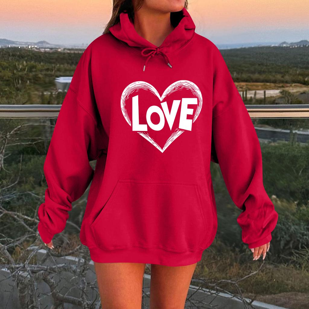 Hanorac de damă larg, confortabil, casual, la modă, cu imprimeu cu personaje, cu glugă și mâneci lungi