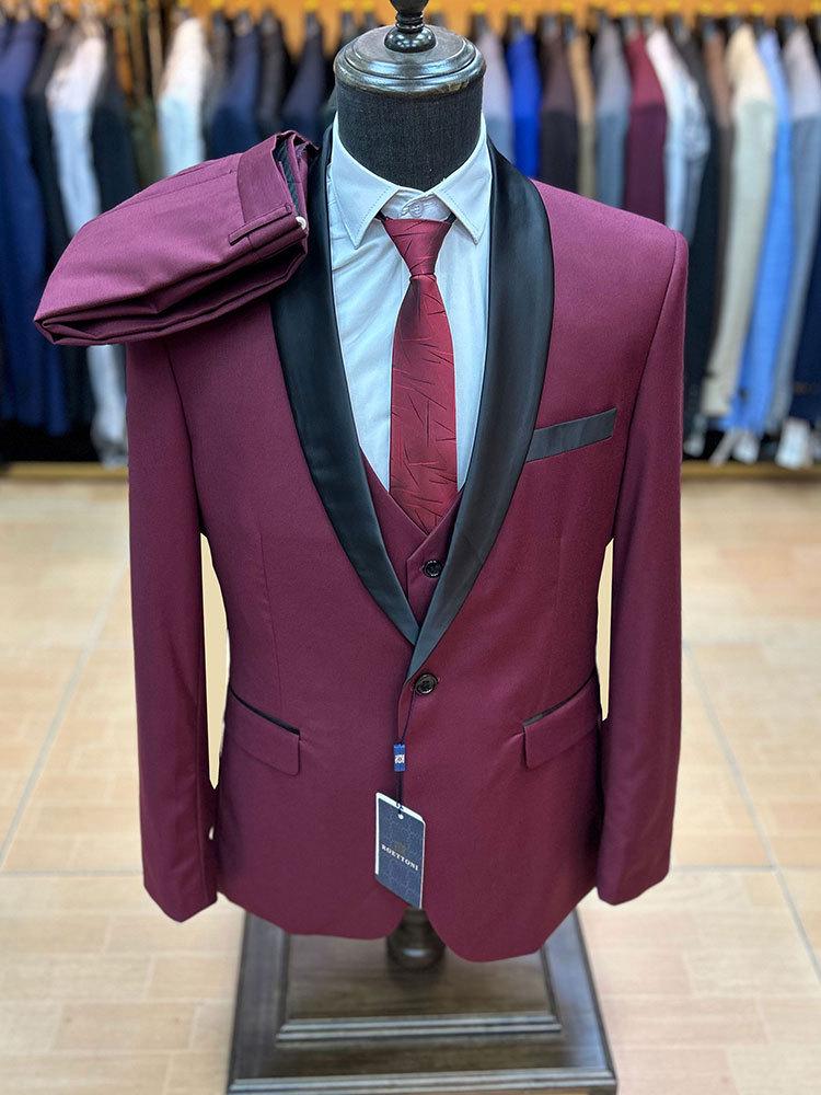 

Мужской зеленый костюм-тройка с фруктовым воротником, облегающий крой для выпускного и выступления на сцене, в наличии большие размеры XXL темно-красного