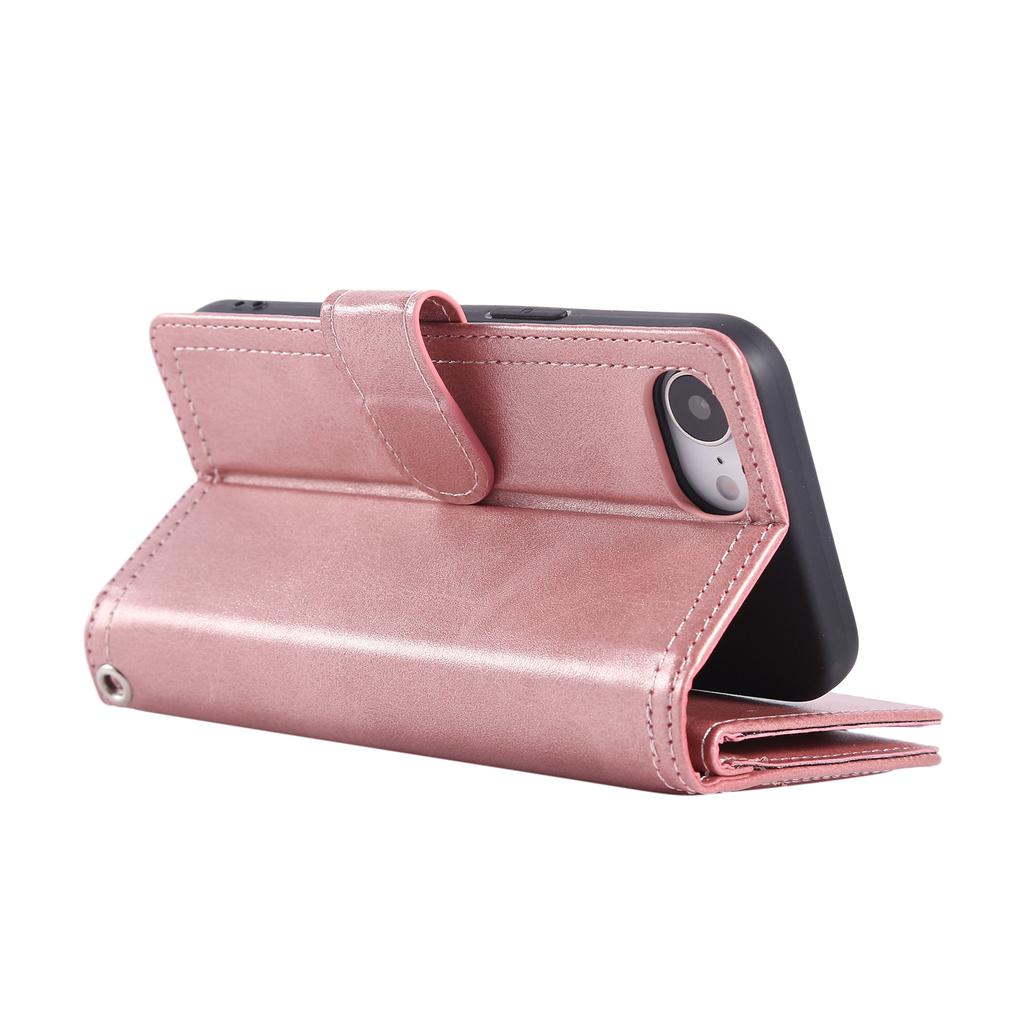 For iPhone 16e Case Split Leather Magnetic Wallet Phone Protector with Wrist Strap
