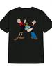 Casual Crew Neck T-shirt with Popeye Cartoon Print – Black Short Sleeve Tee