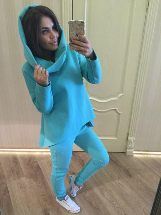 

Осенне-зимний европейский и американский женский модный спортивный костюм с длинным рукавом и капюшоном, с воротником-пузырем Medium