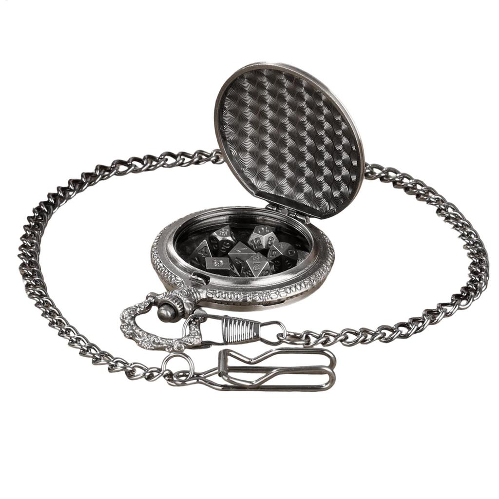 7pcs Metal Dice Set In Pocket Watch Case Polyhedral RPG DiceBoard Game Party Gift For D & D Players Beginners Adults Home Travel