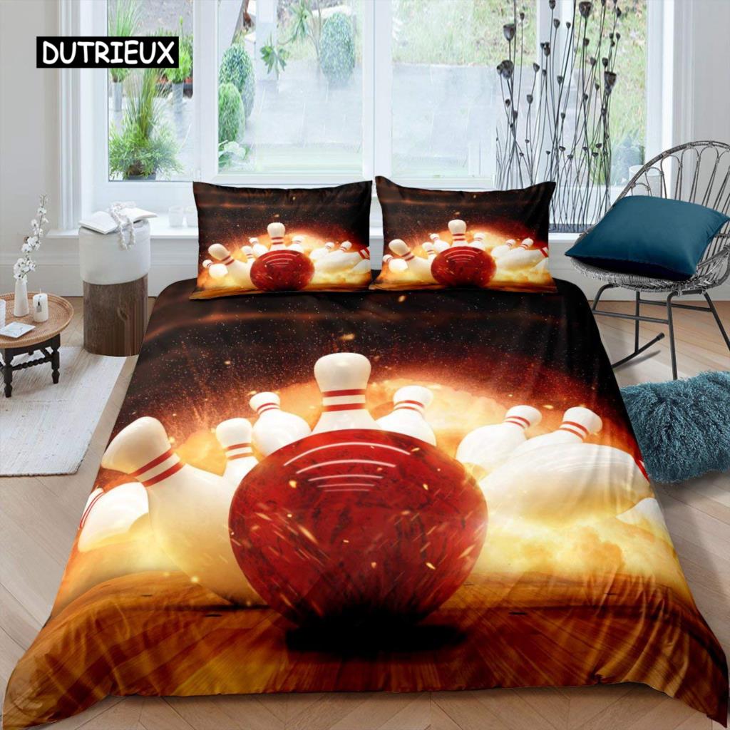 Bowling Duvet Cover Polyester Sport Competition Quilt Cover Sports Games Starry Sky Blue Line Bedding Set Double Queen King Size