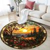 Deer Sunset Round Area Rug,Carpet Rug for Living Room Bedroom Sofa Playroom Decor,Non-slip Floor Mat